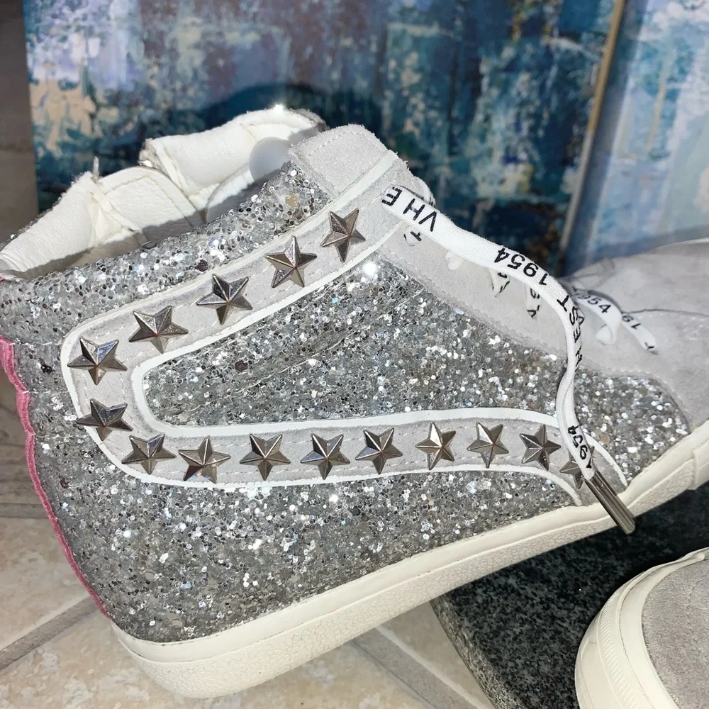 Vintage Havana Edith hi top silver glitter sneakers women’s shoes size 8 - Picture 10 of 13